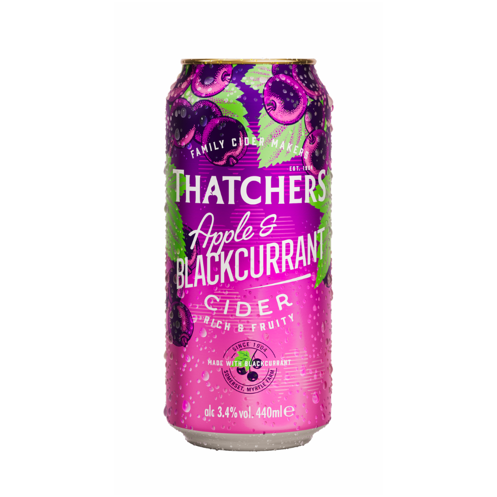 THATCHERS APPLE & BLACK CURRANT CIDER CANS 24 X 440ML