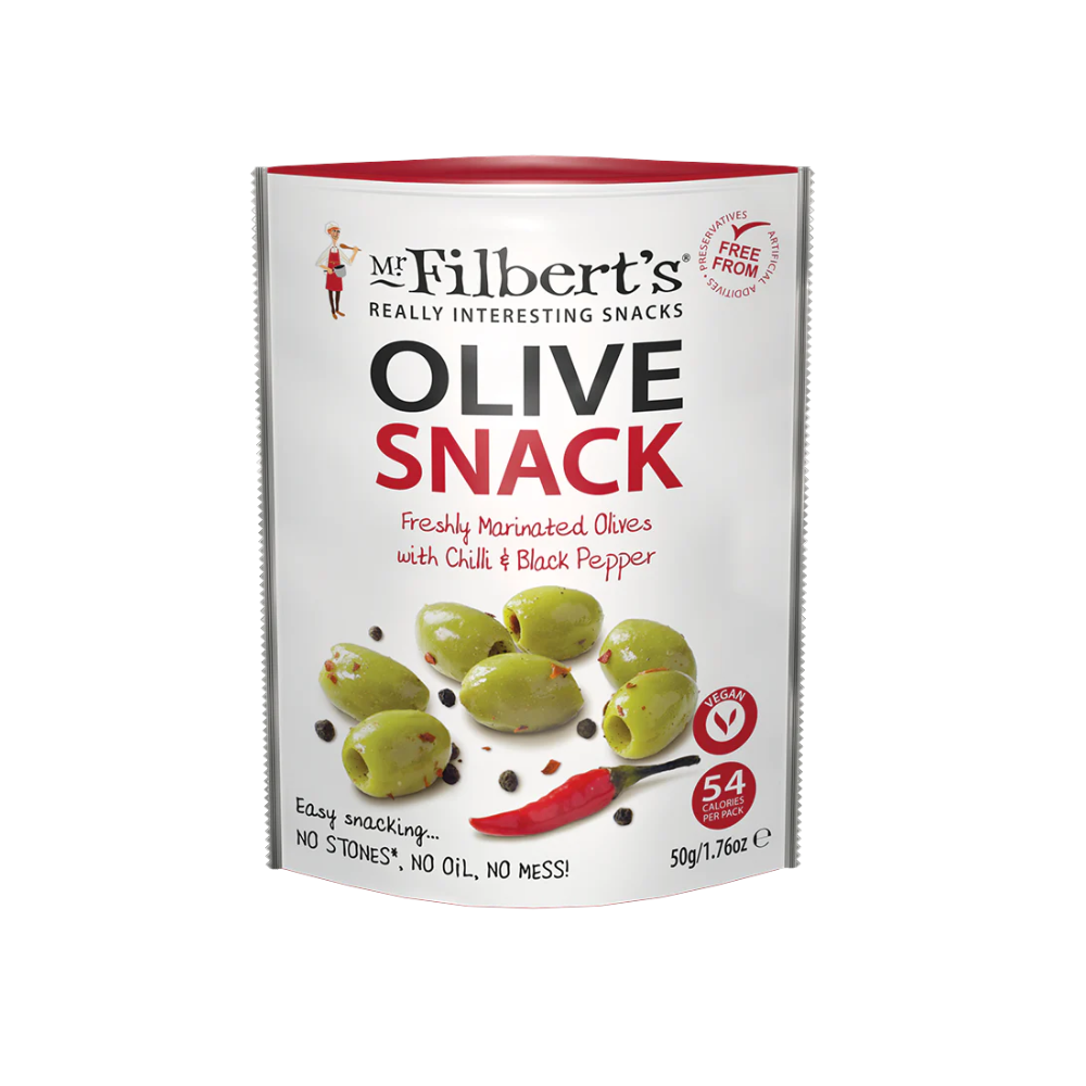 MR FILBERTS GREEN OLIVES CHILLI & BLACK PEPPER 50 G