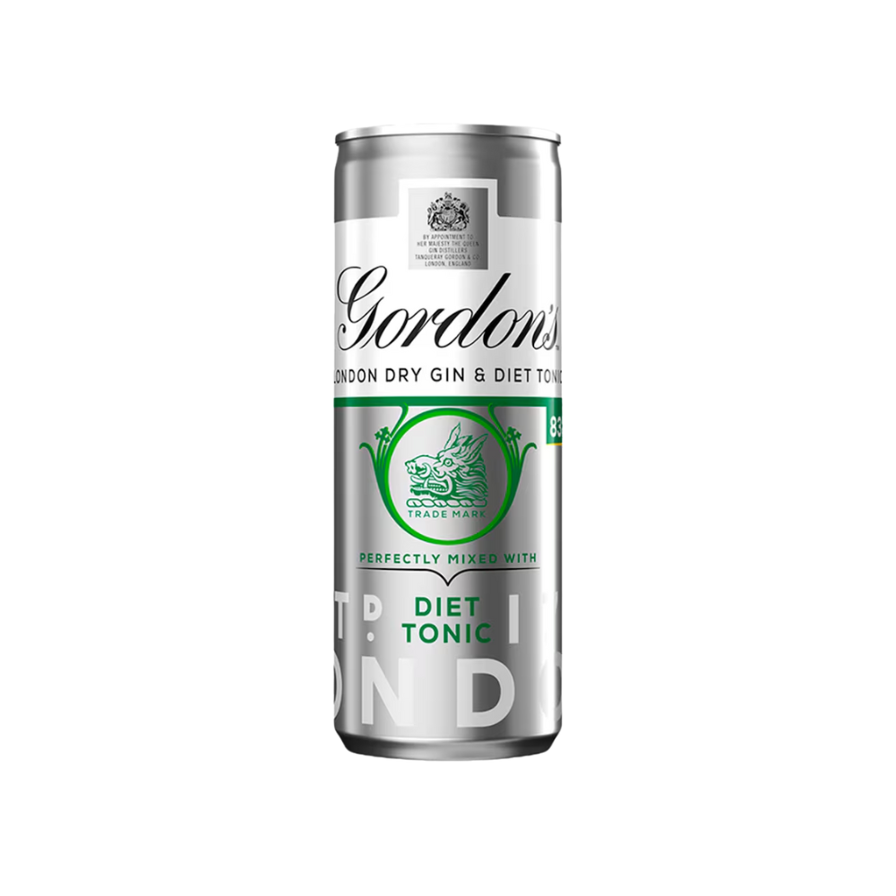 GORDONS LONDON DRY GIN & SLIMLINE TONIC CANS 12 X 250ML