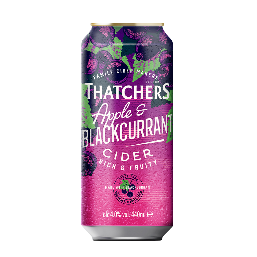 THATCHERS APPLE & BLACK CURRANT CIDER CANS 24 X 440ML