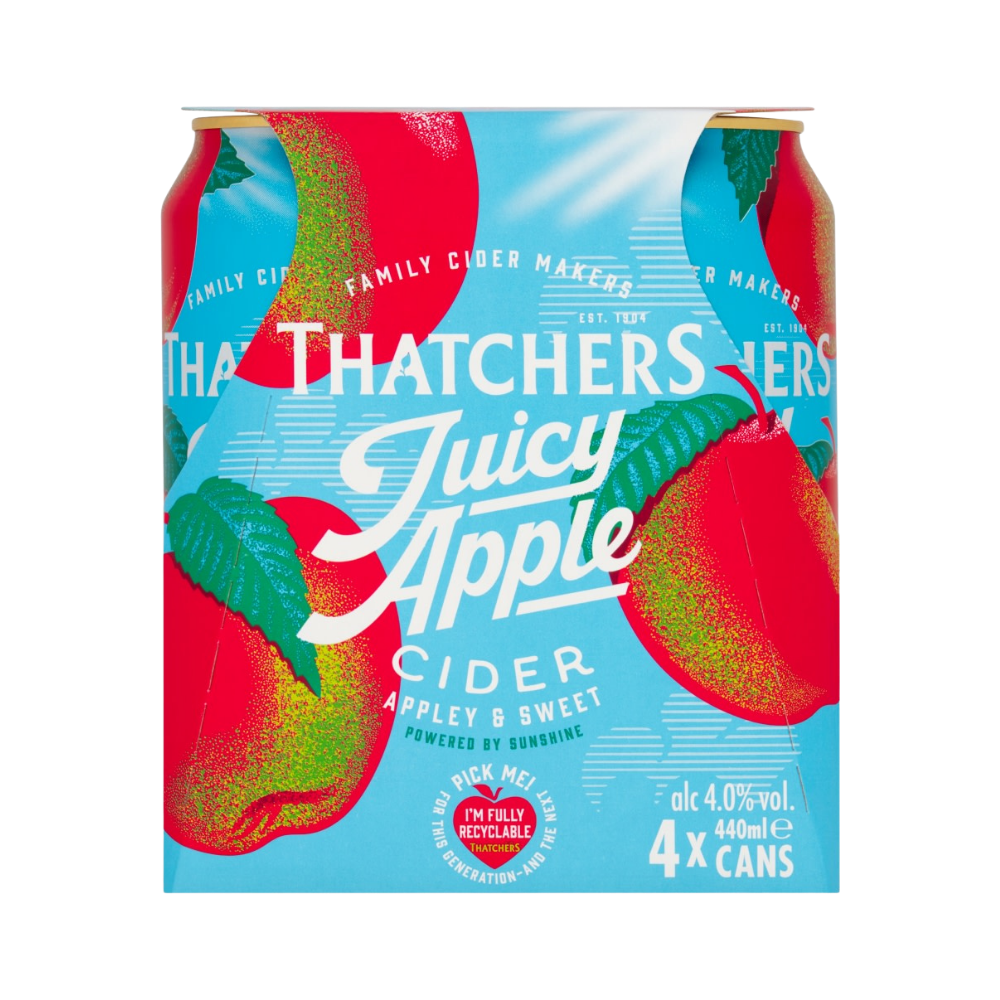 THATCHERS JUICY APPLE CIDER CANS 6 X 4 PACK 440ML