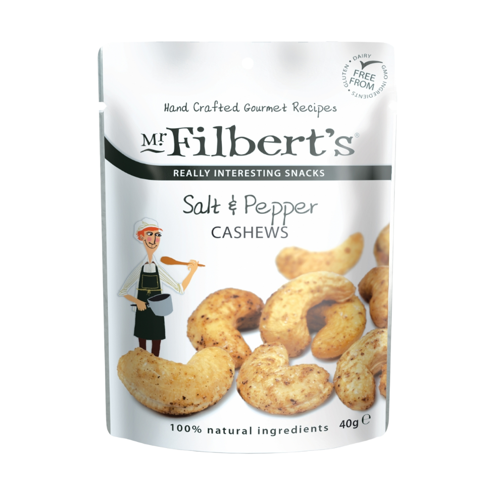 MR FILBERTS SALT &  PEPPER CASHEWS 40 GM